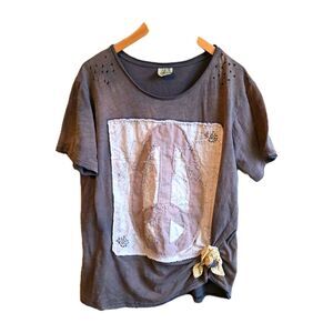 junk gypsy t shirt Medium Gray Tattered Peace Sign Cottage Grunge